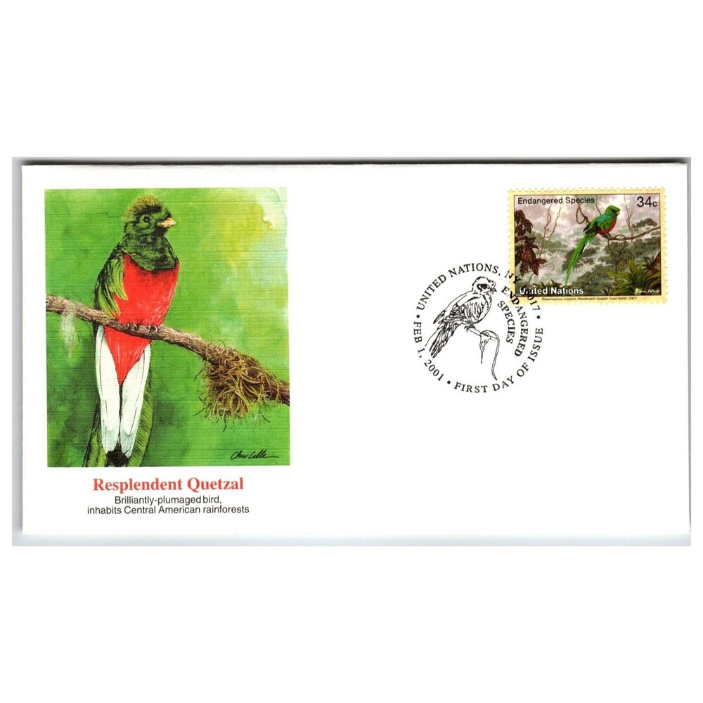 United Nations FDC 2001 Endangered Species Resplendent Quetzal